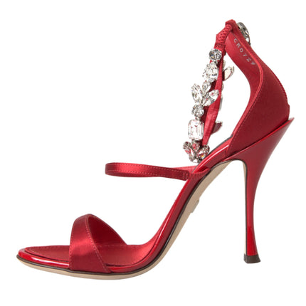 Red Keira Satin Crystals Sandals Heels Shoes