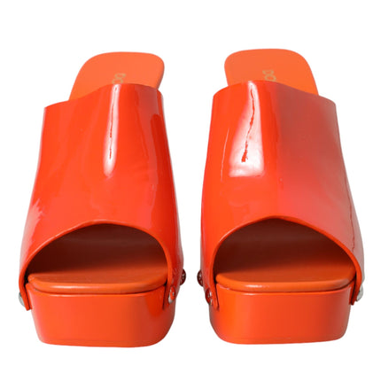 Orange Leather Mules Sandals Heels Shoes