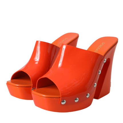 Orange Leather Mules Sandals Heels Shoes