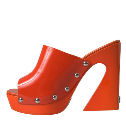 Orange Leather Mules Sandals Heels Shoes