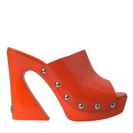 Orange Leather Mules Sandals Heels Shoes