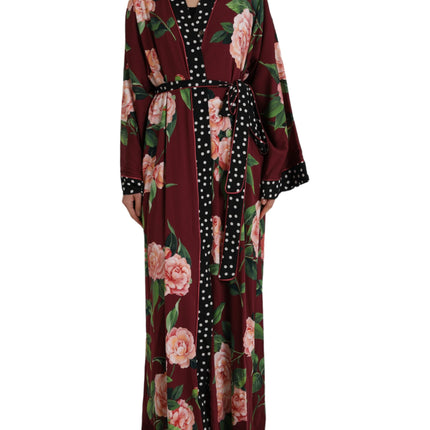 Bordeaux Floral Maxi Kaftan Crepe Robe Dress