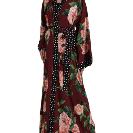 Bordeaux Floral Maxi Kaftan Crepe Robe Dress