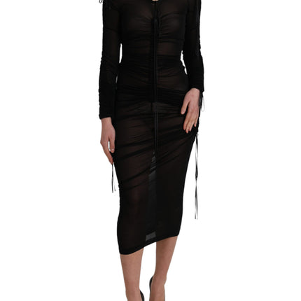 Black Sheer Bodycon Sheath Midi Dress