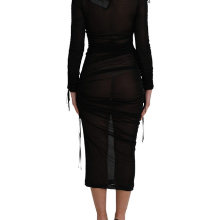 Black Sheer Bodycon Sheath Midi Dress