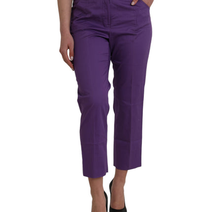 Purple Cotton MidWaist Straight Cropped Pants