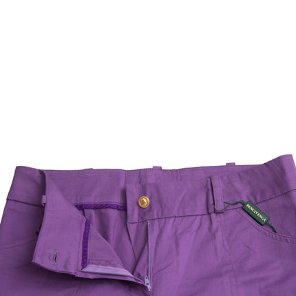 Purple Cotton MidWaist Straight Cropped Pants