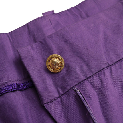 Purple Cotton MidWaist Straight Cropped Pants