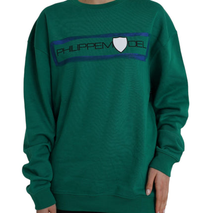 Green Cotton Logo Print Long Sleeves Pullover Sweater