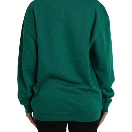 Green Cotton Logo Print Long Sleeves Pullover Sweater