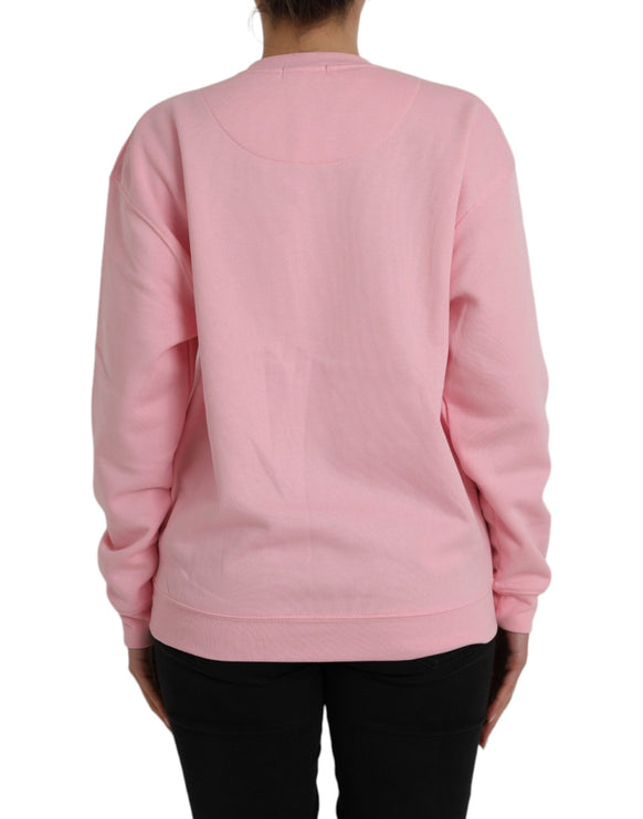 Pink Cotton Logo Print Long Sleeves Pullover Sweater