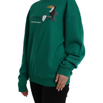 Green Cotton Logo Print Long Sleeves Pullover Sweater