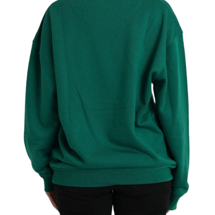 Green Cotton Logo Print Long Sleeves Pullover Sweater