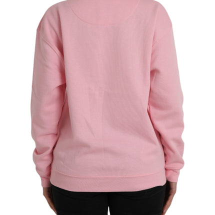 Pink Cotton Logo Print Long Sleeves Pullover Sweater