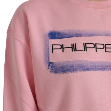 Pink Cotton Logo Print Long Sleeves Pullover Sweater