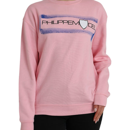 Pink Cotton Logo Print Long Sleeves Pullover Sweater