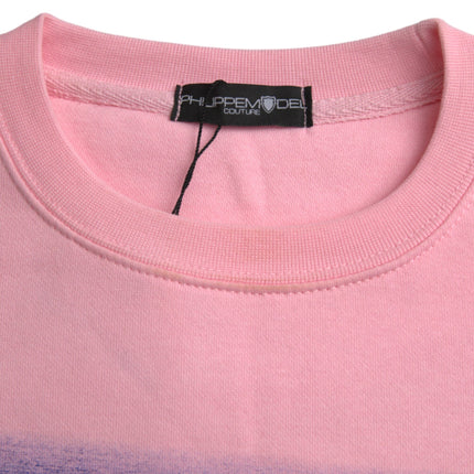 Pink Cotton Logo Print Long Sleeves Pullover Sweater