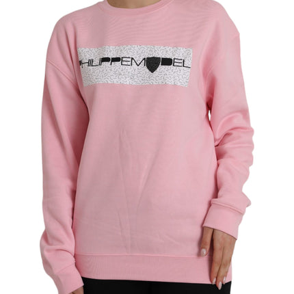 Pink Cotton Logo Print Long Sleeves Pullover Sweater