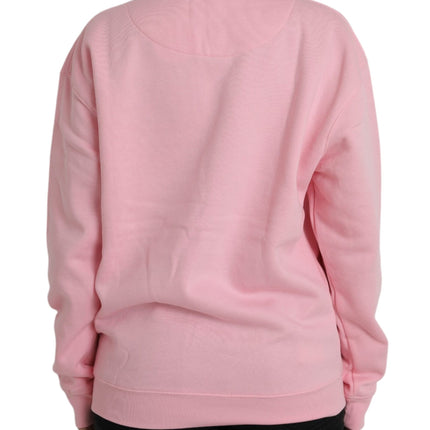 Pink Cotton Logo Print Long Sleeves Pullover Sweater