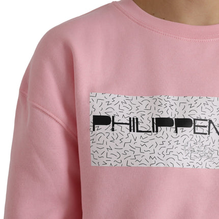 Pink Cotton Logo Print Long Sleeves Pullover Sweater