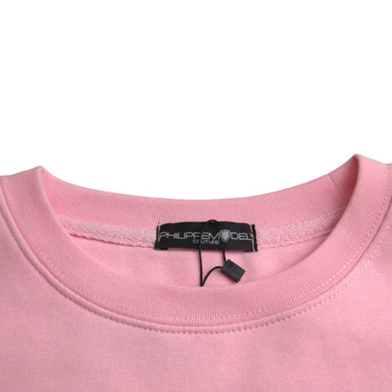 Pink Cotton Logo Print Long Sleeves Pullover Sweater