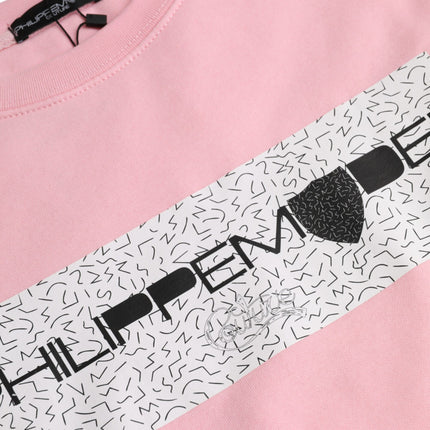 Pink Cotton Logo Print Long Sleeves Pullover Sweater