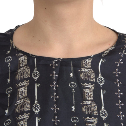 Black Key Castle Print Silk Blouse T-shirt