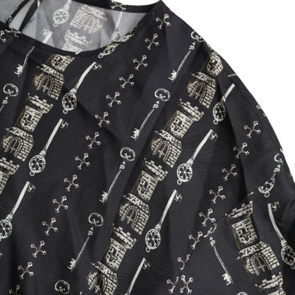 Black Key Castle Print Silk Blouse T-shirt