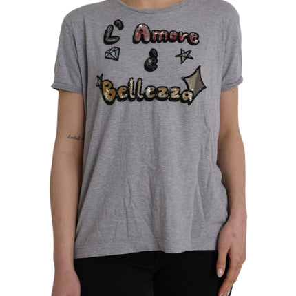 Gray Cotton L'Amore E'Bellezza Top T-shirt