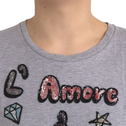 Gray Cotton L'Amore E'Bellezza Top T-shirt