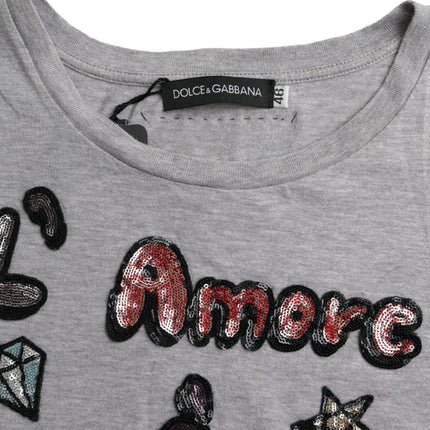 Gray Cotton L'Amore E'Bellezza Top T-shirt