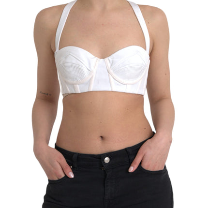 White Viscose Bustier Sleeveless Cropped Top