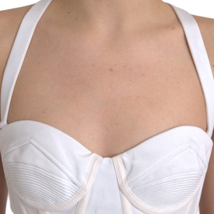 White Viscose Bustier Sleeveless Cropped Top