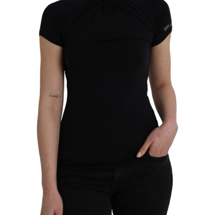 Black Turtleneck Viscose Short Sleeve Top