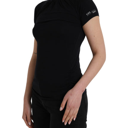 Black Turtleneck Viscose Short Sleeve Top