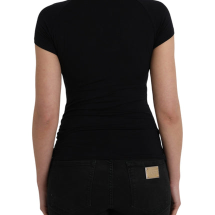 Black Turtleneck Viscose Short Sleeve Top