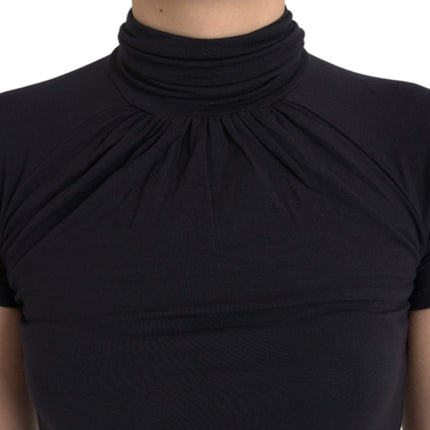 Black Turtleneck Viscose Short Sleeve Top