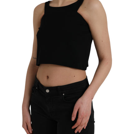 Black Sleeveless Round Neck Cropped Tank Top