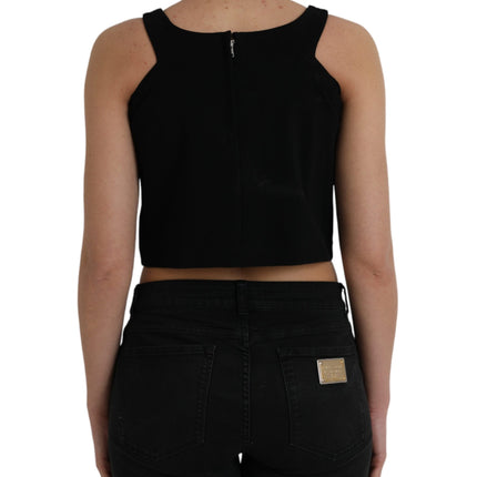 Black Sleeveless Round Neck Cropped Tank Top