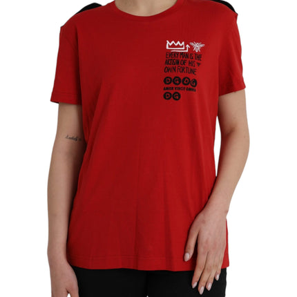 Red Cotton Graphic Print Crew Neck T-shirt