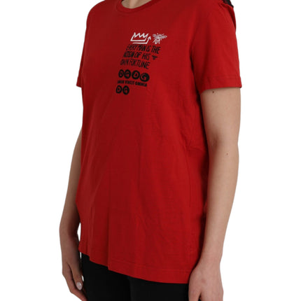 Red Cotton Graphic Print Crew Neck T-shirt