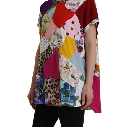 Multicolor Patchwork Cotton Silk Blouse Top