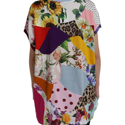 Multicolor Patchwork Cotton Silk Blouse Top