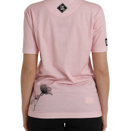 Pink Floral Print Cotton Short Sleeves T-shirt