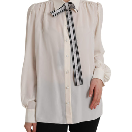 Off White Long Sleeve Button Down Blouse Top