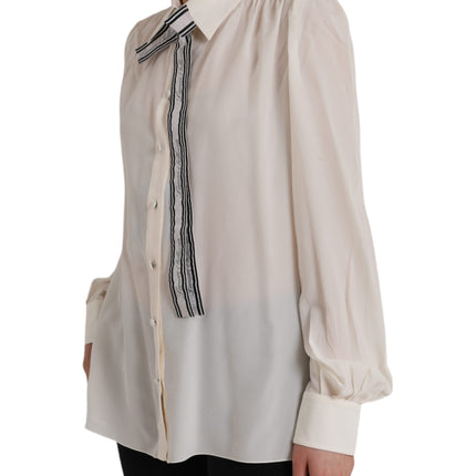 Off White Long Sleeve Button Down Blouse Top