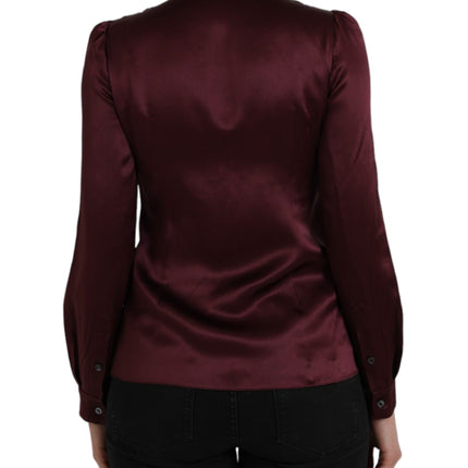 Maroon Ascot Collar Long Sleeve Top Blouse