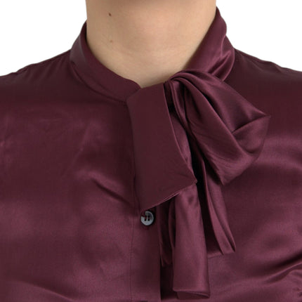 Maroon Ascot Collar Long Sleeve Top Blouse