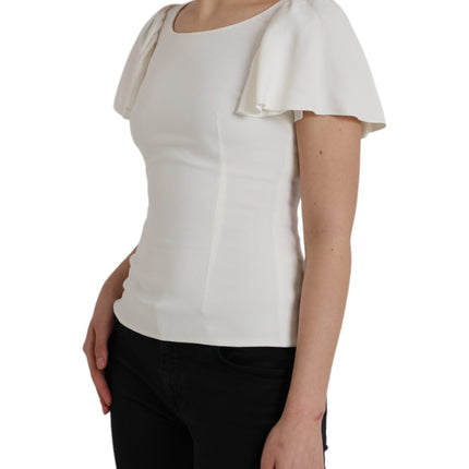 White Viscose Round Neck Short Sleeves Top