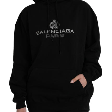 Black Cotton Logo Hooded Pullover Sweatshirt Sweater